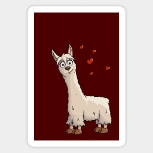 Fancy Cartoon Llama with Hearts Magnet